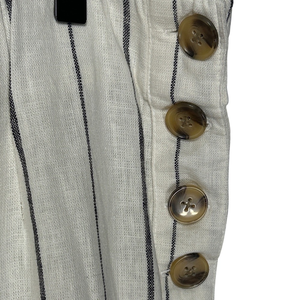 Gap High Rise Linen Blend Trousers Side Button Wide Leg Ivory Stripe Size 18 EUC - Picture 3 of 11